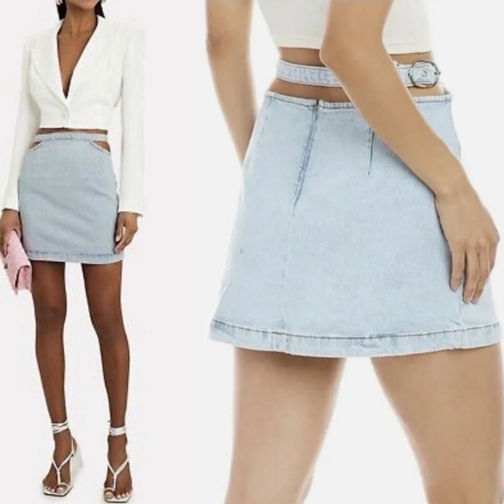 We Wore What Medium Cut Out Skirt, WWDB94-3, Indigo Comfort, Denim Jean Mini New